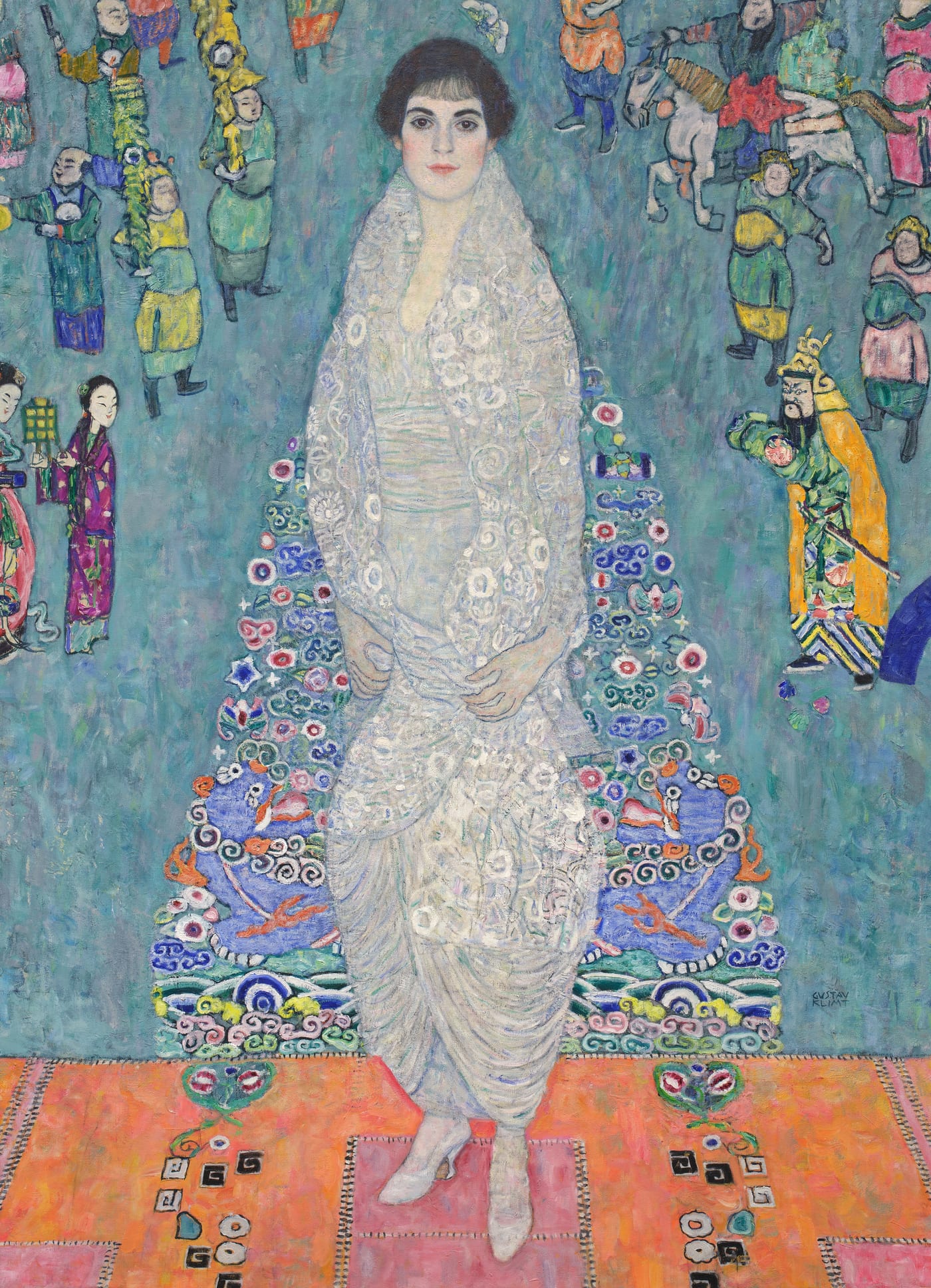 Gustav Klimt's life-size oil portrait of Elisabeth Lederer (1914 to 1916), painted against an Orientalist background of flowers and warriors. The painting sold at Sotheby's New York on 18 November 2025 for 236.4 million dollars, a new world auction record for Klimt.
