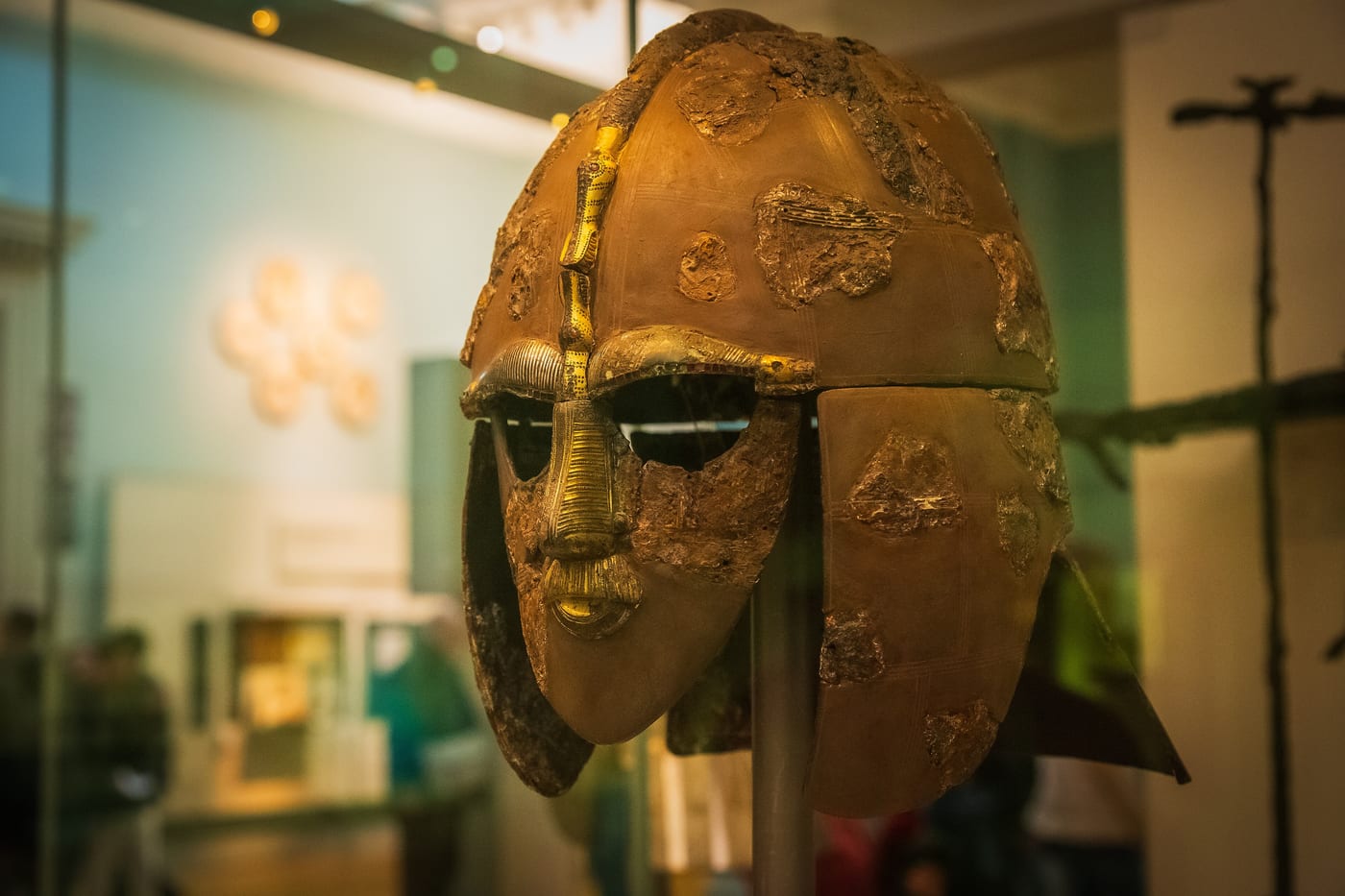 The Sutton Hoo helmet on display at the British Museum in London. The Anglo-Saxon ship-burial treasure recovered in 1939 sits inside the wider category of institutional cultural-treasure inventory.